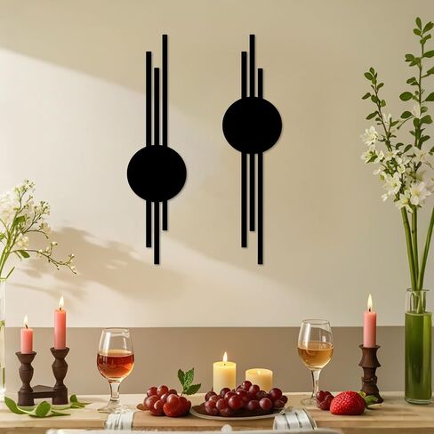 DUOOLN 2Pcs Abstract Metal Wall Decor, Black Modern Geometric Hanging Paintings, Minimalist Line Art Sculpture, Living Room Bedroom Bathroom Office Farmhouse Decoration-15.7x3.85in in Saudi Arabia