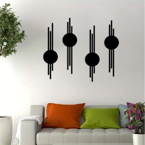 DUOOLN 2Pcs Abstract Metal Wall Decor, Black Modern Geometric Hanging Paintings, Minimalist Line Art Sculpture, Living Room Bedroom Bathroom Office Farmhouse Decoration-15.7x3.85in in Saudi Arabia