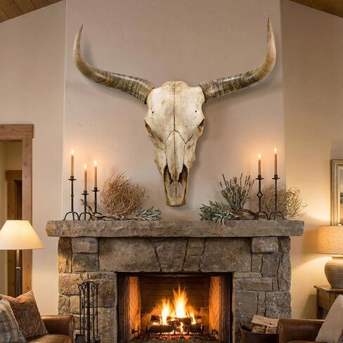 JUNTHORB 70in Longhorn Wall Decor, Extra Large Authentic Croissant，Cow Skull Wall Decor，cow horns, cow horn wall decoration, long horn skull，Handmade Farmhouse Decor (brown B) in Saudi Arabia