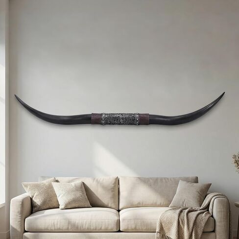 JUNTHORB 70in Longhorn Wall Decor, Extra Large Authentic Croissant，Cow Skull Wall Decor，cow horns, cow horn wall decoration, long horn skull，Handmade Farmhouse Decor (brown B) in Saudi Arabia