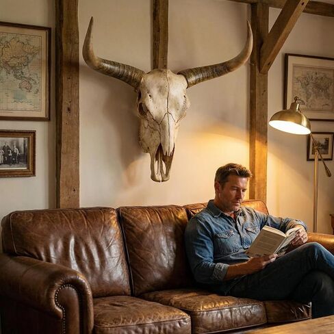 JUNTHORB 70in Longhorn Wall Decor, Extra Large Authentic Croissant，Cow Skull Wall Decor，cow horns, cow horn wall decoration, long horn skull，Handmade Farmhouse Decor (brown B) in Saudi Arabia