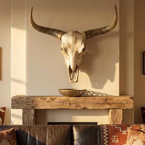 JUNTHORB 70in Longhorn Wall Decor, Extra Large Authentic Croissant，Cow Skull Wall Decor，cow horns, cow horn wall decoration, long horn skull，Handmade Farmhouse Decor (brown B) in Saudi Arabia