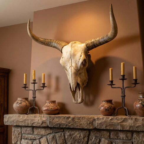 JUNTHORB 70in Longhorn Wall Decor, Extra Large Authentic Croissant，Cow Skull Wall Decor，cow horns, cow horn wall decoration, long horn skull，Handmade Farmhouse Decor (brown B) in Saudi Arabia