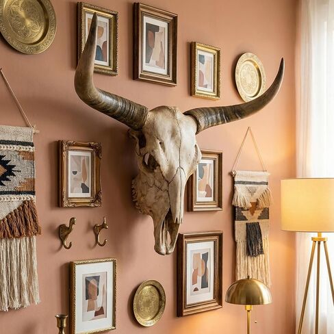JUNTHORB 70in Longhorn Wall Decor, Extra Large Authentic Croissant，Cow Skull Wall Decor，cow horns, cow horn wall decoration, long horn skull，Handmade Farmhouse Decor (brown B) in Saudi Arabia