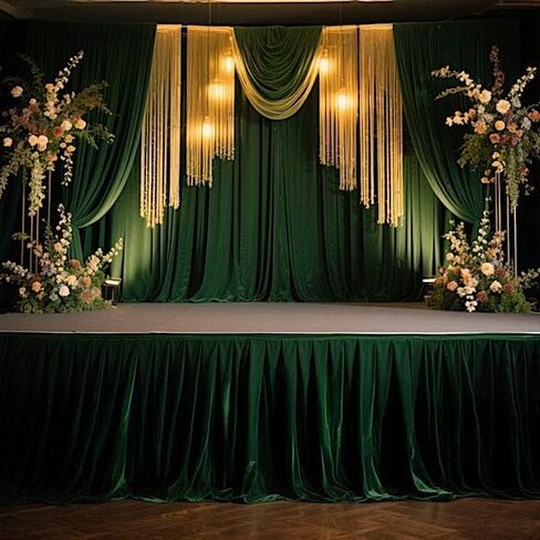 Balsa Circle 20 feet x 36-Inch Hunter Green Portable Stage Skirting Polyester Platform Skirt Shirred Pleat Stages Wedding Party Events Decorations Dining Catering in Saudi Arabia