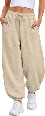 Womens Balloon Pants Baggy Sweatpants Lantern Trousers Wide Leg Elastic Waist Athletic Casual Workout Lounge Joggers in Saudi Arabia