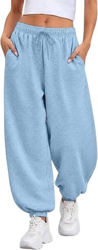 Womens Balloon Pants Baggy Sweatpants Lantern Trousers Wide Leg Elastic Waist Athletic Casual Workout Lounge Joggers in Saudi Arabia