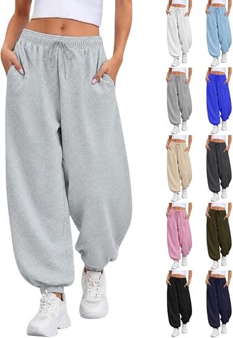 Womens Balloon Pants Baggy Sweatpants Lantern Trousers Wide Leg Elastic Waist Athletic Casual Workout Lounge Joggers in Saudi Arabia