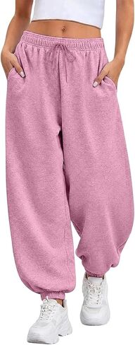 Womens Balloon Pants Baggy Sweatpants Lantern Trousers Wide Leg Elastic Waist Athletic Casual Workout Lounge Joggers in Saudi Arabia
