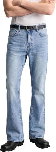 Men's Stretch Regular Fit Bootcut Flared Jeans - Cowboy Cotton Fashion Comfort Denim Pants for Daily Work All Season Wear in Saudi Arabia