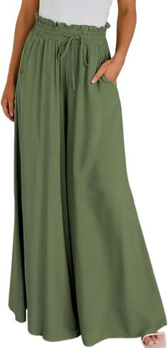 Women's High Waist Wide Leg Lounging Pants,Casual Loose Fitted Drawstring Palazzo Trousers for Daily Wear 2024 in Saudi Arabia