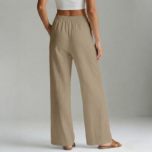 Linen Wide Leg Pants for Women Drawstring&Pull On Trousers with Pockets 2026 Summer Beach Causal Travel Flowy Pant in Kuwait
