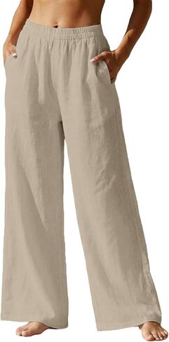 Linen Wide Leg Pants for Women Drawstring&Pull On Trousers with Pockets 2026 Summer Beach Causal Travel Flowy Pant in Kuwait