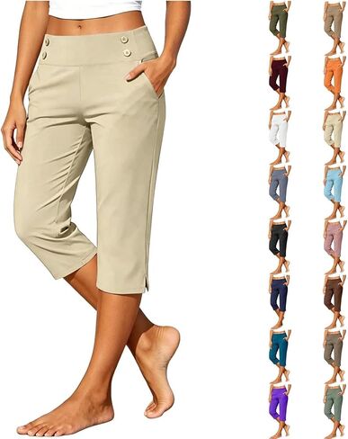 Women's High Waisted Straight Leg Capri Pants - Stretch Lightweight Trousers for Work Golf Casual, with Pockets S-5xl in Kuwait