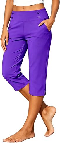 Women's High Waisted Straight Leg Capri Pants - Stretch Lightweight Trousers for Work Golf Casual, with Pockets S-5xl in Kuwait