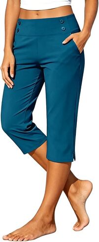 Women's High Waisted Straight Leg Capri Pants - Stretch Lightweight Trousers for Work Golf Casual, with Pockets S-5xl in Kuwait