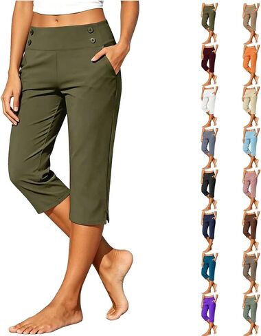 Women's High Waisted Straight Leg Capri Pants - Stretch Lightweight Trousers for Work Golf Casual, with Pockets S-5xl in Kuwait
