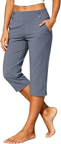 Women's High Waisted Straight Leg Capri Pants - Stretch Lightweight Trousers for Work Golf Casual, with Pockets S-5xl in Kuwait