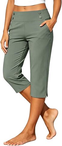 Women's High Waisted Straight Leg Capri Pants - Stretch Lightweight Trousers for Work Golf Casual, with Pockets S-5xl in Kuwait