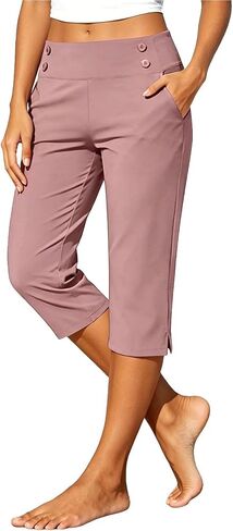 Women's High Waisted Straight Leg Capri Pants - Stretch Lightweight Trousers for Work Golf Casual, with Pockets S-5xl in Kuwait