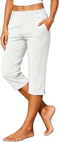 Women's High Waisted Straight Leg Capri Pants - Stretch Lightweight Trousers for Work Golf Casual, with Pockets S-5xl in Kuwait
