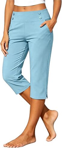 Women's High Waisted Straight Leg Capri Pants - Stretch Lightweight Trousers for Work Golf Casual, with Pockets S-5xl in Kuwait