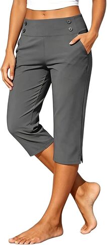 Women's High Waisted Straight Leg Capri Pants - Stretch Lightweight Trousers for Work Golf Casual, with Pockets S-5xl in Kuwait