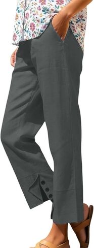 Linen Pants for Women Casual Cropped Trousers Loose Summer Beach Pant with Pockets Vacation Outfits Trendy Clothes in Saudi Arabia