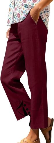 Linen Pants for Women Casual Cropped Trousers Loose Summer Beach Pant with Pockets Vacation Outfits Trendy Clothes in Saudi Arabia