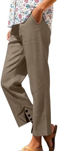 Linen Pants for Women Casual Cropped Trousers Loose Summer Beach Pant with Pockets Vacation Outfits Trendy Clothes in Saudi Arabia