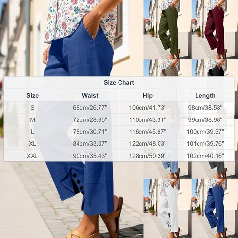 Linen Pants for Women Casual Cropped Trousers Loose Summer Beach Pant with Pockets Vacation Outfits Trendy Clothes in Saudi Arabia