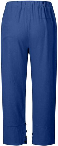 Linen Pants for Women Casual Cropped Trousers Loose Summer Beach Pant with Pockets Vacation Outfits Trendy Clothes in Saudi Arabia