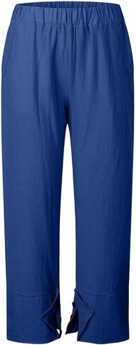 Linen Pants for Women Casual Cropped Trousers Loose Summer Beach Pant with Pockets Vacation Outfits Trendy Clothes in Saudi Arabia