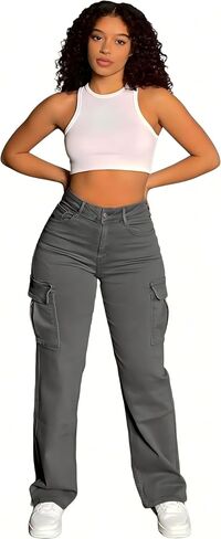Womens High Rise Cargo Pants Relaxed Straight Leg Lightweight Casual Pants with Pockets for Travel Work in Saudi Arabia