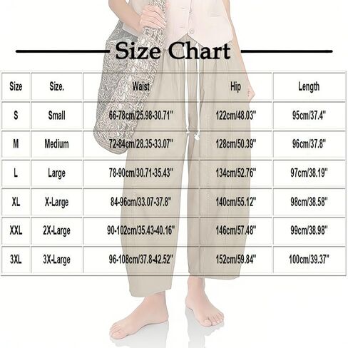 SMIDOW Barrel Pants Women Wide Leg Cotton Linen Palazzo Pants Elastic Waist Drawstring Beach Vacation Cropped Summer Trousers in Saudi Arabia