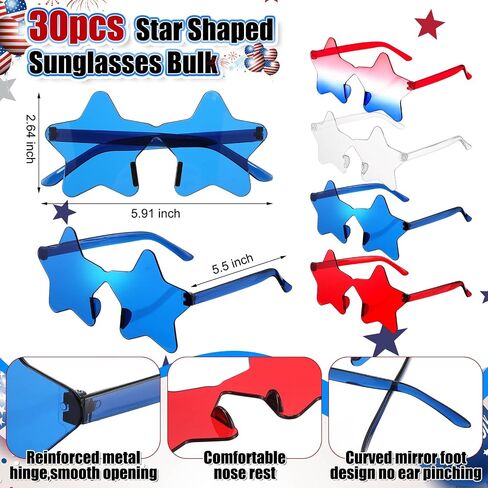 VioraWhite 90 Pcs 4th of July Favors Set Star Sunglasses Patriotic Silicone Bracelet Wristbands American Flag Slap Bracelets for Independence Day Party Favors in Kuwait