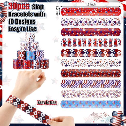 VioraWhite 90 Pcs 4th of July Favors Set Star Sunglasses Patriotic Silicone Bracelet Wristbands American Flag Slap Bracelets for Independence Day Party Favors in Kuwait