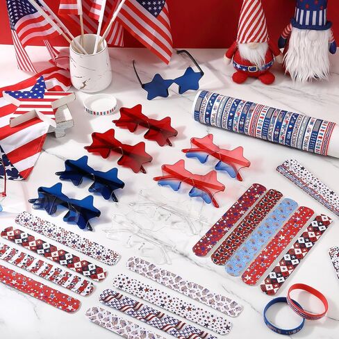VioraWhite 90 Pcs 4th of July Favors Set Star Sunglasses Patriotic Silicone Bracelet Wristbands American Flag Slap Bracelets for Independence Day Party Favors in Kuwait