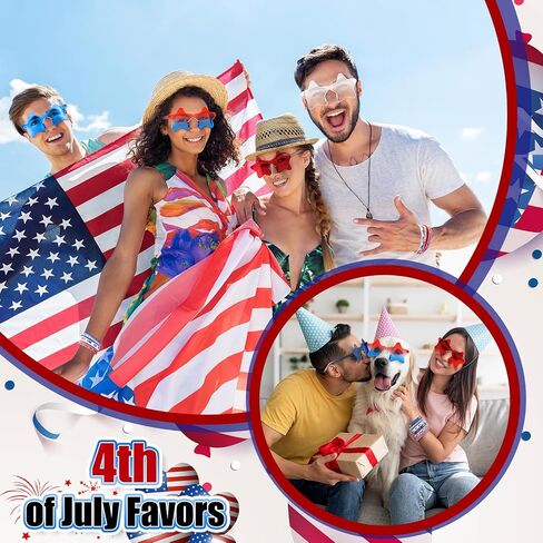 VioraWhite 90 Pcs 4th of July Favors Set Star Sunglasses Patriotic Silicone Bracelet Wristbands American Flag Slap Bracelets for Independence Day Party Favors in Kuwait