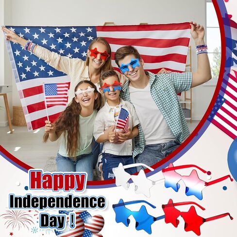 VioraWhite 90 Pcs 4th of July Favors Set Star Sunglasses Patriotic Silicone Bracelet Wristbands American Flag Slap Bracelets for Independence Day Party Favors in Kuwait