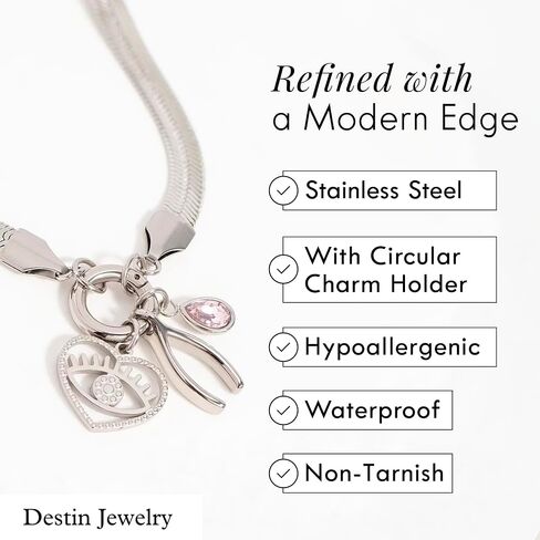 Destin Jewelry 18K Gold Plated Herringbone Necklace for Women and Men, Waterproof Flat Snake Chain, Stainless Steel Non Tarnish Layering Necklace in Saudi Arabia