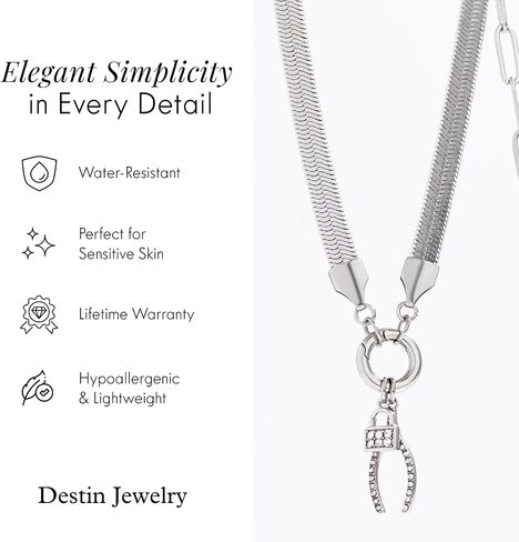 Destin Jewelry 18K Gold Plated Herringbone Necklace for Women and Men, Waterproof Flat Snake Chain, Stainless Steel Non Tarnish Layering Necklace in Saudi Arabia