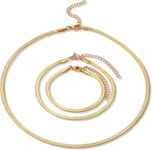 Necklaces For Women 18K Gold Plated Choker Necklace Herringbone Necklace For Women Snake Chain Necklace And Bracelet Set Jewelry for Gifts in Saudi Arabia
