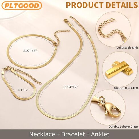 Necklaces For Women 18K Gold Plated Choker Necklace Herringbone Necklace For Women Snake Chain Necklace And Bracelet Set Jewelry for Gifts in Saudi Arabia