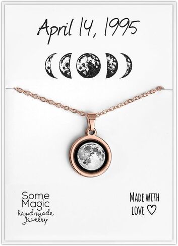 Custom Moon Phase Necklace for Women - Personalized Moon Pendant by Date for Her - Unique Birthday Gift for Daughter or Mom, Romantic Gift for Girlfriend or Wife (KP.7) in Kuwait