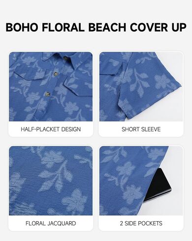Bsubseach Swimsuit Coverup for Women 2026 Short Sleeve Summer Floral Beach Cover Up Shirt Boho Dress with Pockets in Kuwait