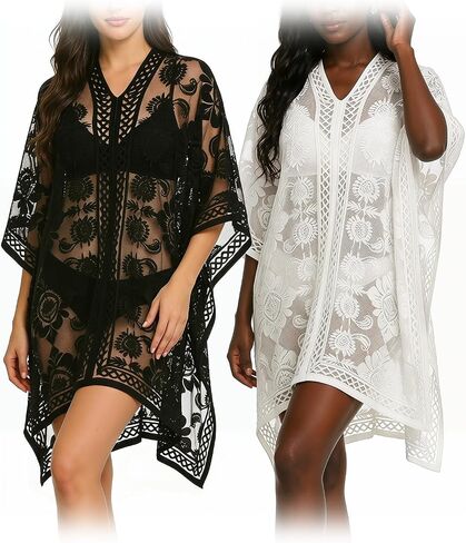 2 Pcs Lace Beach Cover up for Women, V-Neck Sexy Bathing Suit Swimwear for Seaside, Poolside and Party in Saudi Arabia