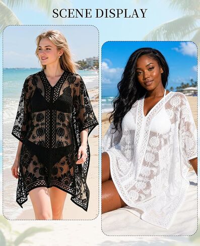2 Pcs Lace Beach Cover up for Women, V-Neck Sexy Bathing Suit Swimwear for Seaside, Poolside and Party in Saudi Arabia