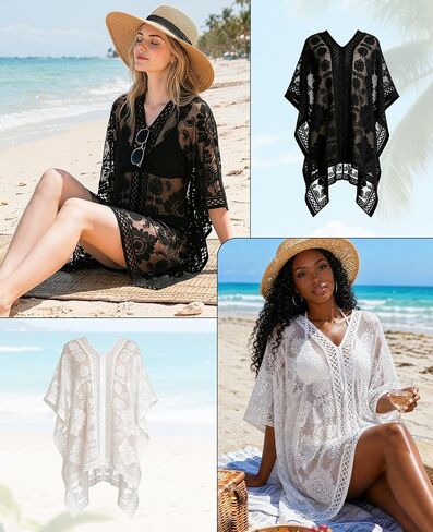2 Pcs Lace Beach Cover up for Women, V-Neck Sexy Bathing Suit Swimwear for Seaside, Poolside and Party in Saudi Arabia
