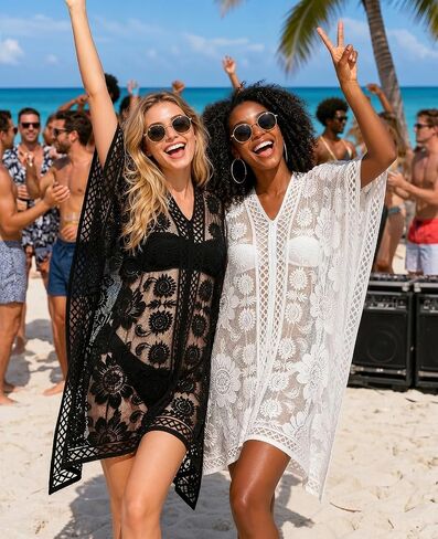 2 Pcs Lace Beach Cover up for Women, V-Neck Sexy Bathing Suit Swimwear for Seaside, Poolside and Party in Saudi Arabia